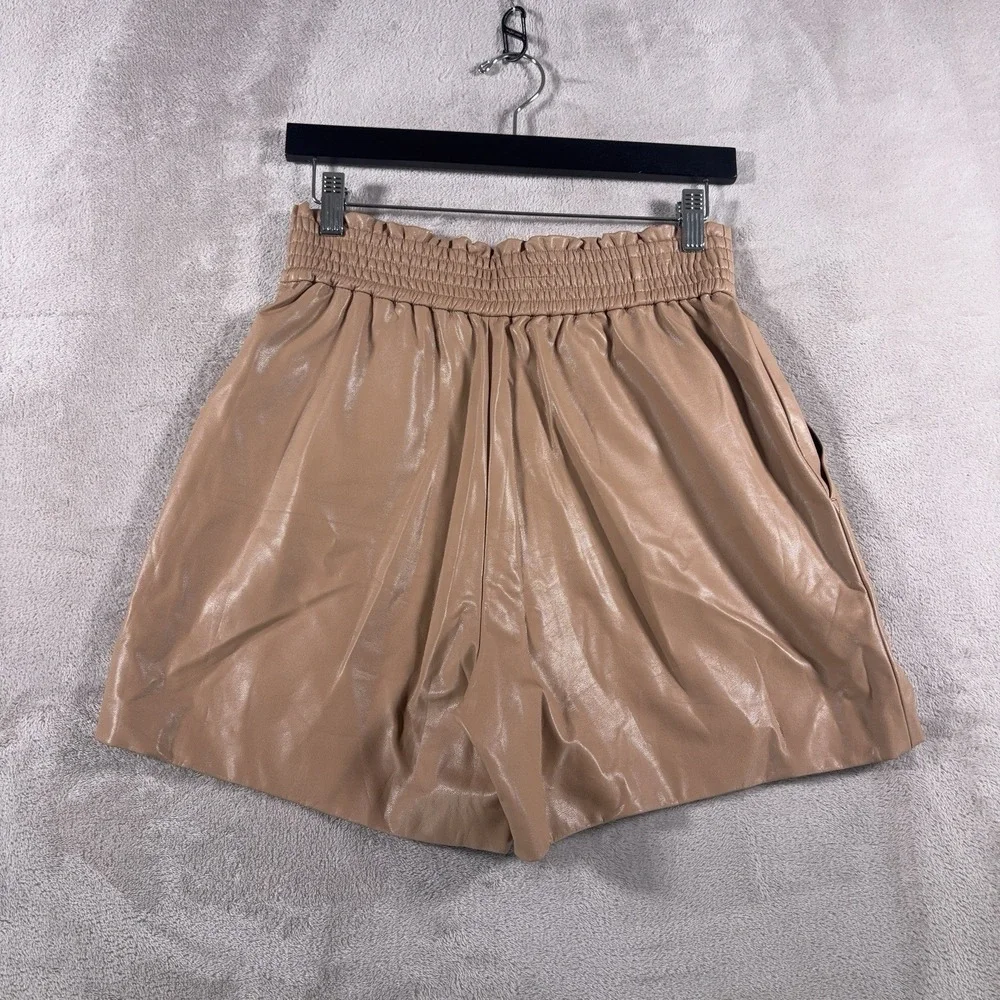 A.L.C. Kaleb Vegan Leather Shorts Womens Small Tan High Rise Pull On Paper Bag